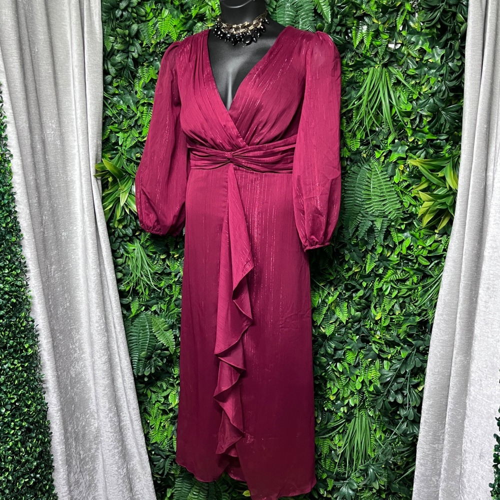 Ever Pretty Dress 3XL Burgundy Metallic Stripe Faux Wrap Formal Maxi 3413